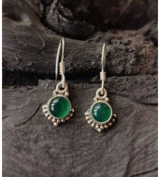 Green Onyx Small Round Beaded Earrings