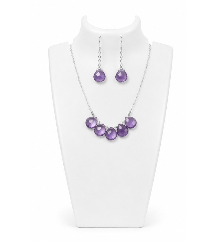 Amethyst Five Stone Handmade Necklace Set
