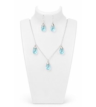 Blue Topaz 3 stone Handmade Necklace Set
