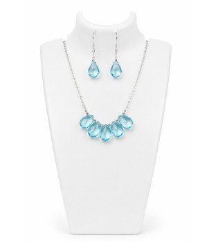 Blue Topaz Five Stone Handmade Necklace Set 