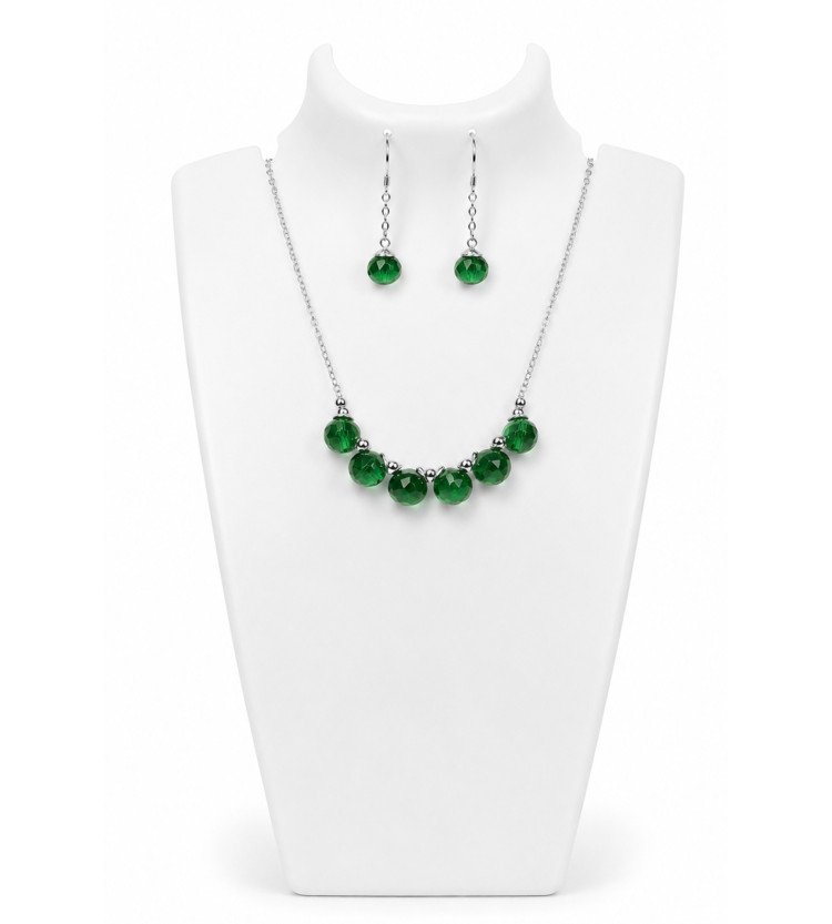 Green Crystal Six Stone Handmade Necklace Set