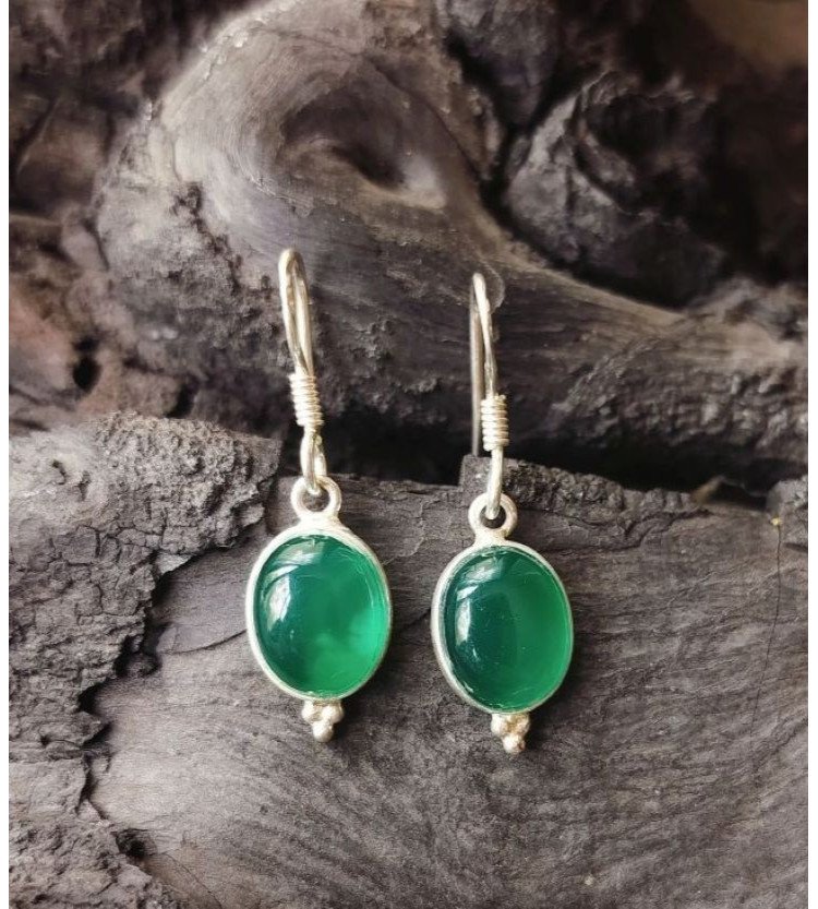 Green Onyx Oval Drop Earrings