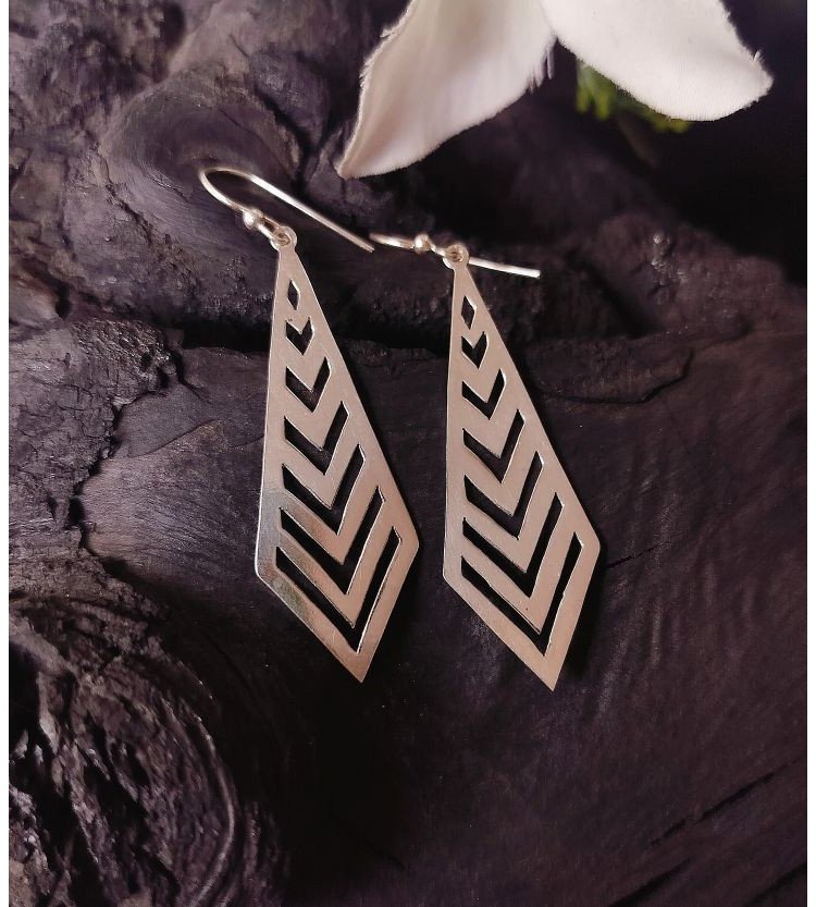 Plain Silver Chevron Hanging Earrings