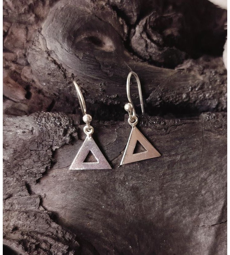 Plain Silver Triangle Hanging Earrings