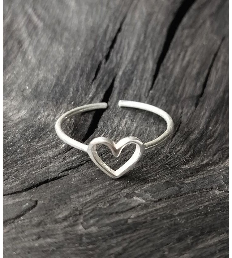 Adjustable Plain Silver Heart Ring