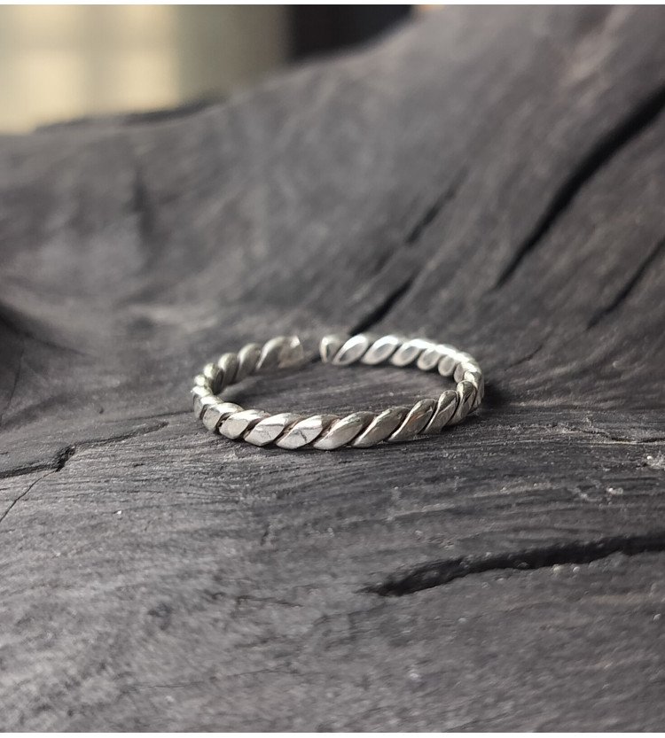Adjustable Plain Silver Braided Ring