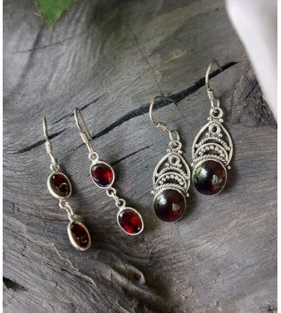 Garnet Cab Earrings & Double Drop Earrings