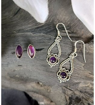 Amethyst Marquise Studs & Delicate Filigree Earrings