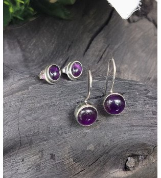 Amethyst Stiff Cab Earrings & Amethyst Studs