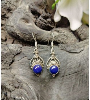 Lapis Lazuli Bohemian Round Drop Earrings