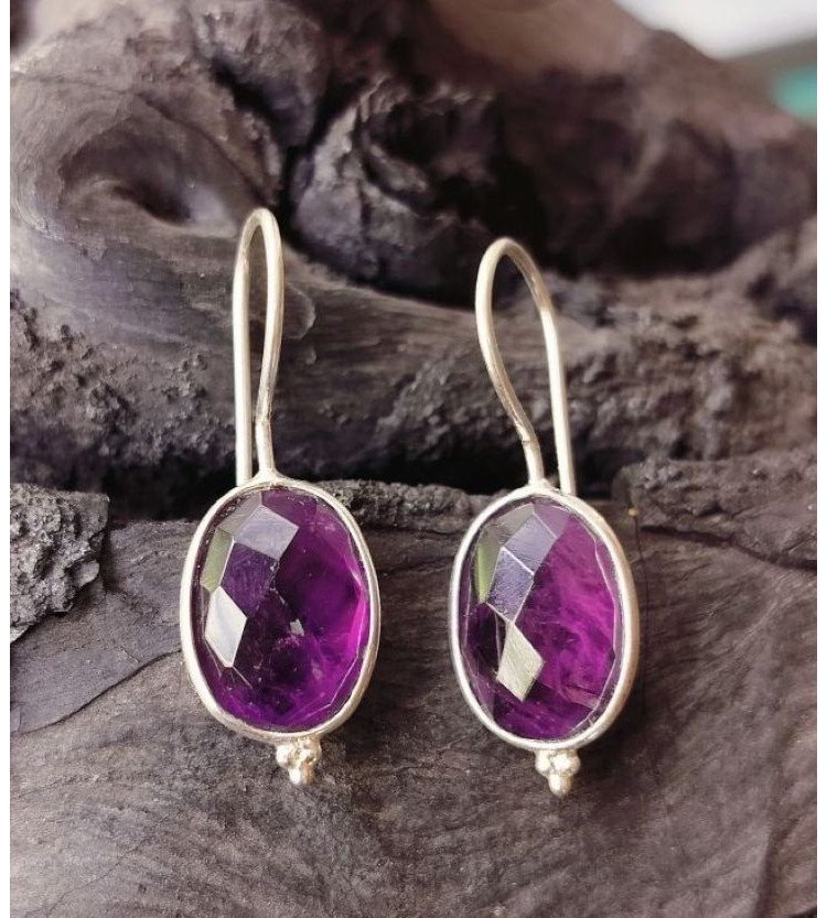 Amethyst Single Stone Beaded Oval Drops