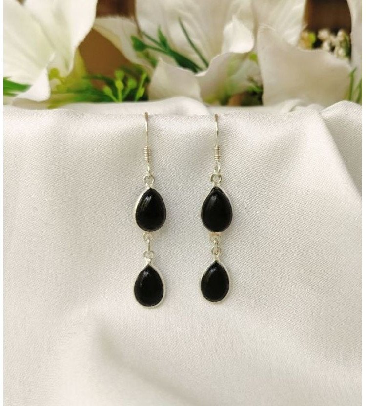 Black Onyx Big Double Drop Earrings