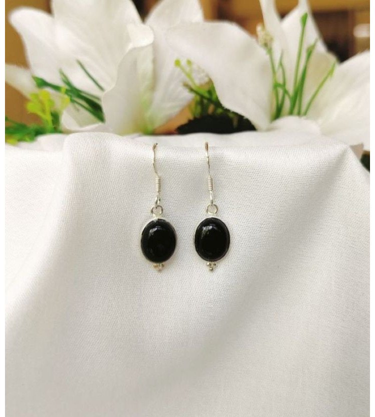 Black Onyx Oval Drop Earrings