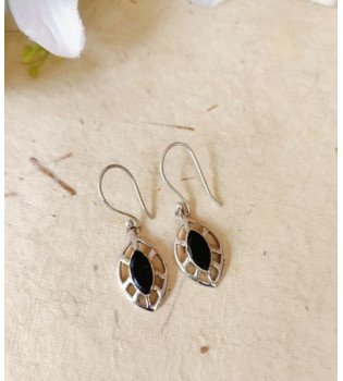 Black Onyx Marquise Halo Earrings