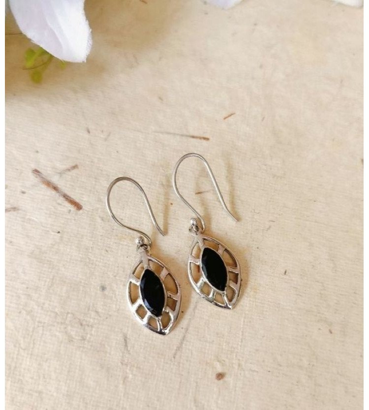 Black Onyx Marquise Halo Earrings