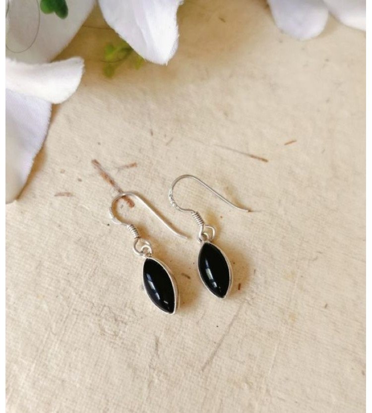 Black Onyx Petal Drop Earrings