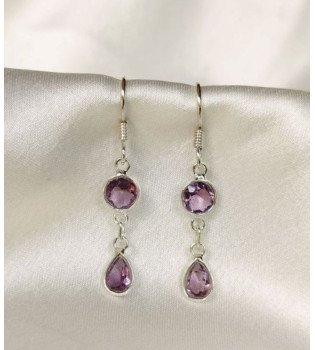 Amethyst Round and Drop Earrings