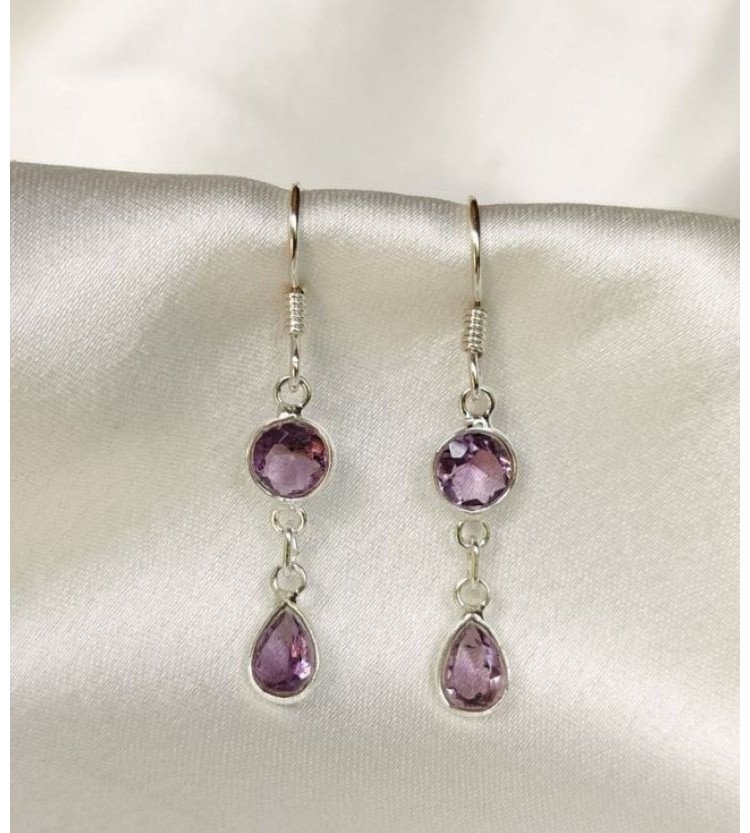 Amethyst Round and Drop Earrings