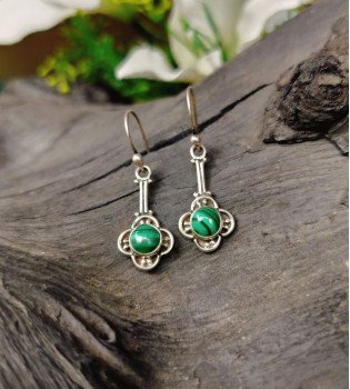 Malachite Floral Hanging Earrings
