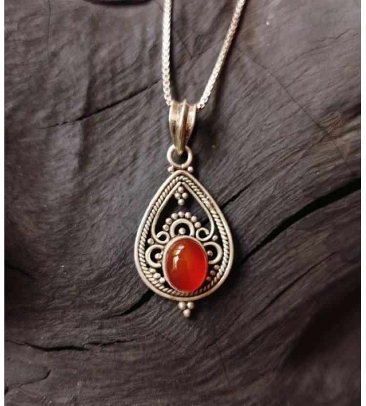 Carnelian Drop filigree pendant