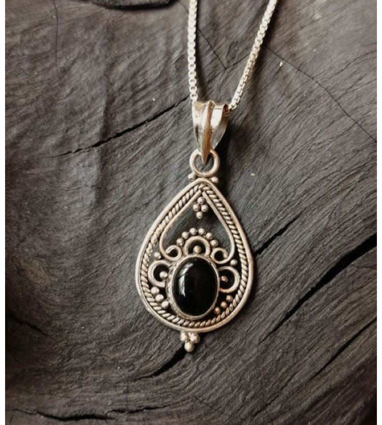 Black Onyx Drop filigree pendant