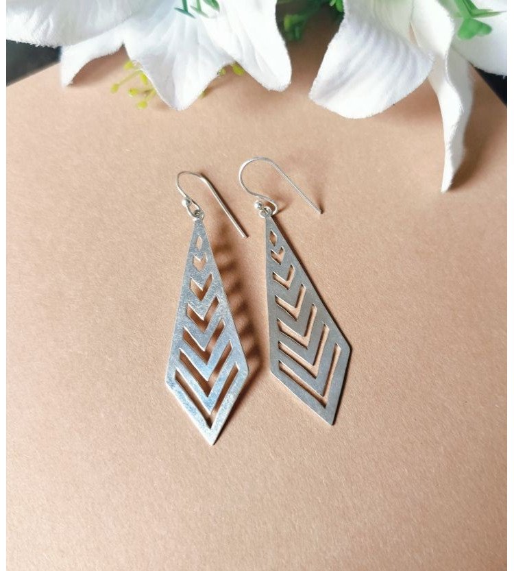 Plain Silver Chevron Hanging Earrings