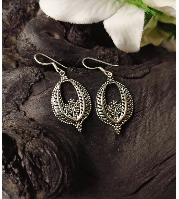 Plain Silver Mirror frame Hanging Earrings