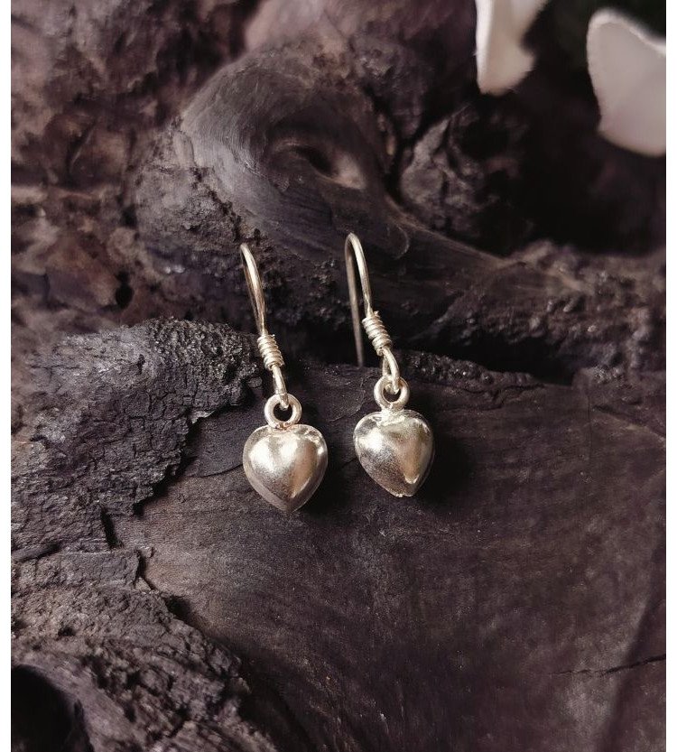 Plain Silver Heart Hanging Earrings