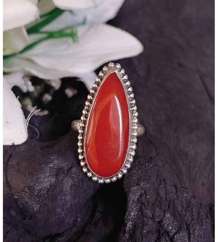 Carnelian Elongated Pear Ring