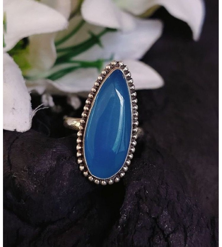 Chalcedony Elongated Pear Ring