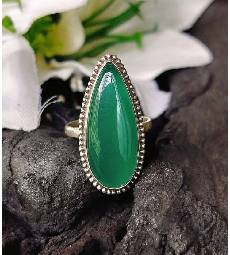 Green Onyx Elongated Pear Ring