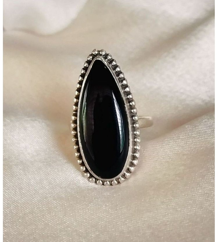 Black Onyx Elongated Pear Ring
