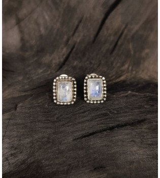 Rainbow Moonstone Small Rectangle Studs