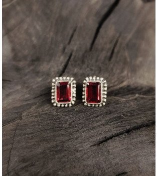 Garnet Small Rectangle Studs
