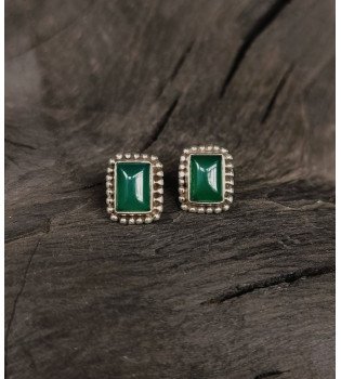 Small Rectangle Green Onyx Studs