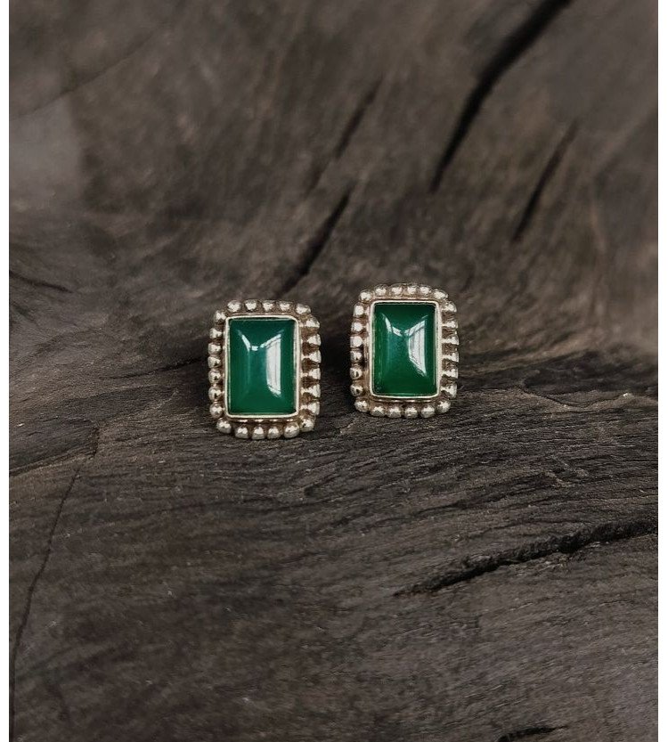 Small Rectangle Green Onyx Studs