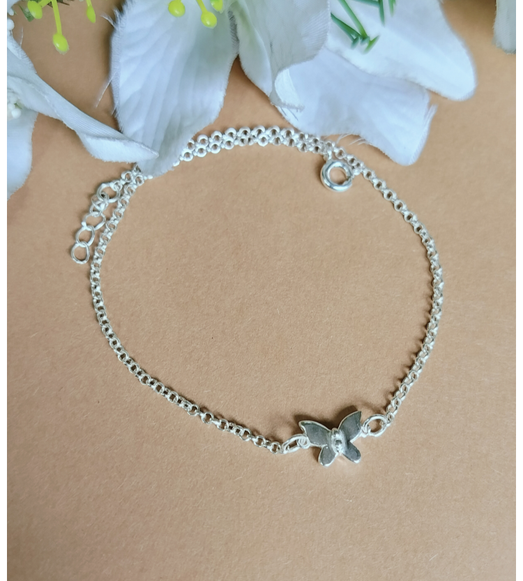 Plain Silver Butterfly Anklets